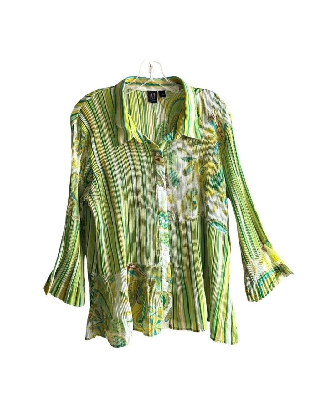 M Milano Lightweight Paisley & Striped Patchwork Design 3/4 Sleeve Blouse XL - Picture 5 of 7